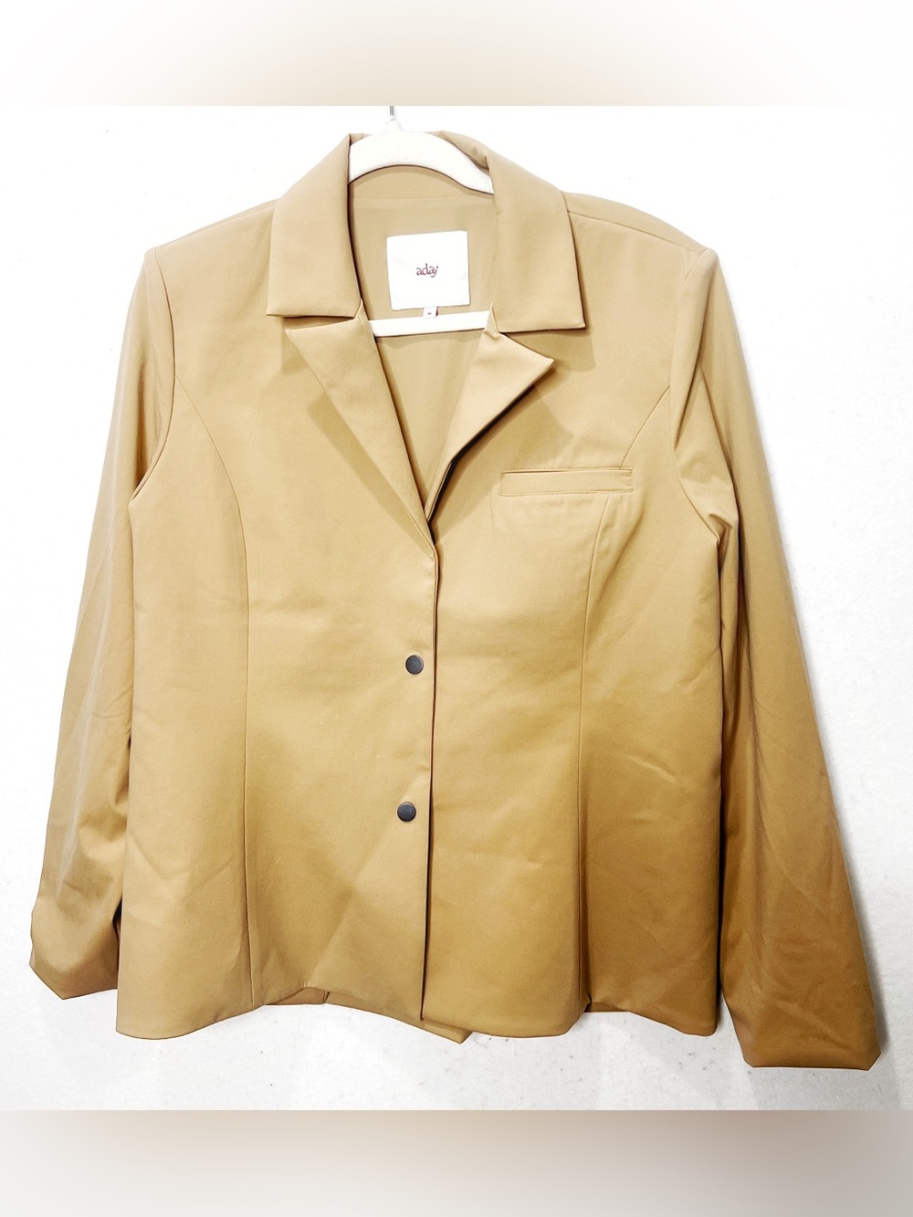 ADAY Turn it Up Women's Blazer Jacket Tan Notch Lapel Snap Front Stretch Medium - Picture 4 of 10
